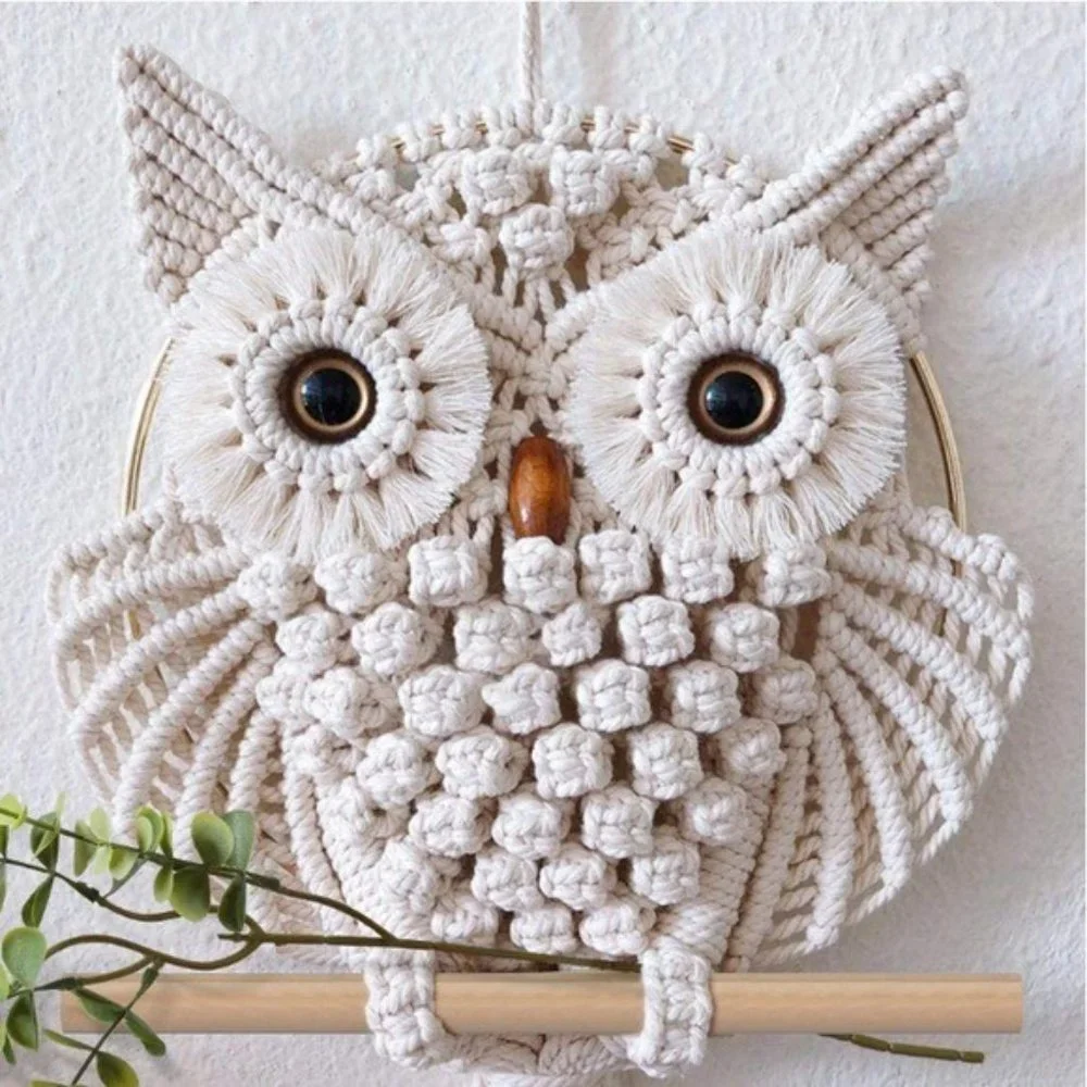 Vintage Owl Macrame Handcrafted Bohemian Wall Deco - Picture 3 of 6